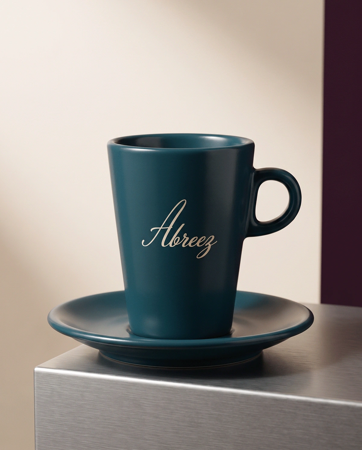 ABREEZ petrol-blue cup and saucer